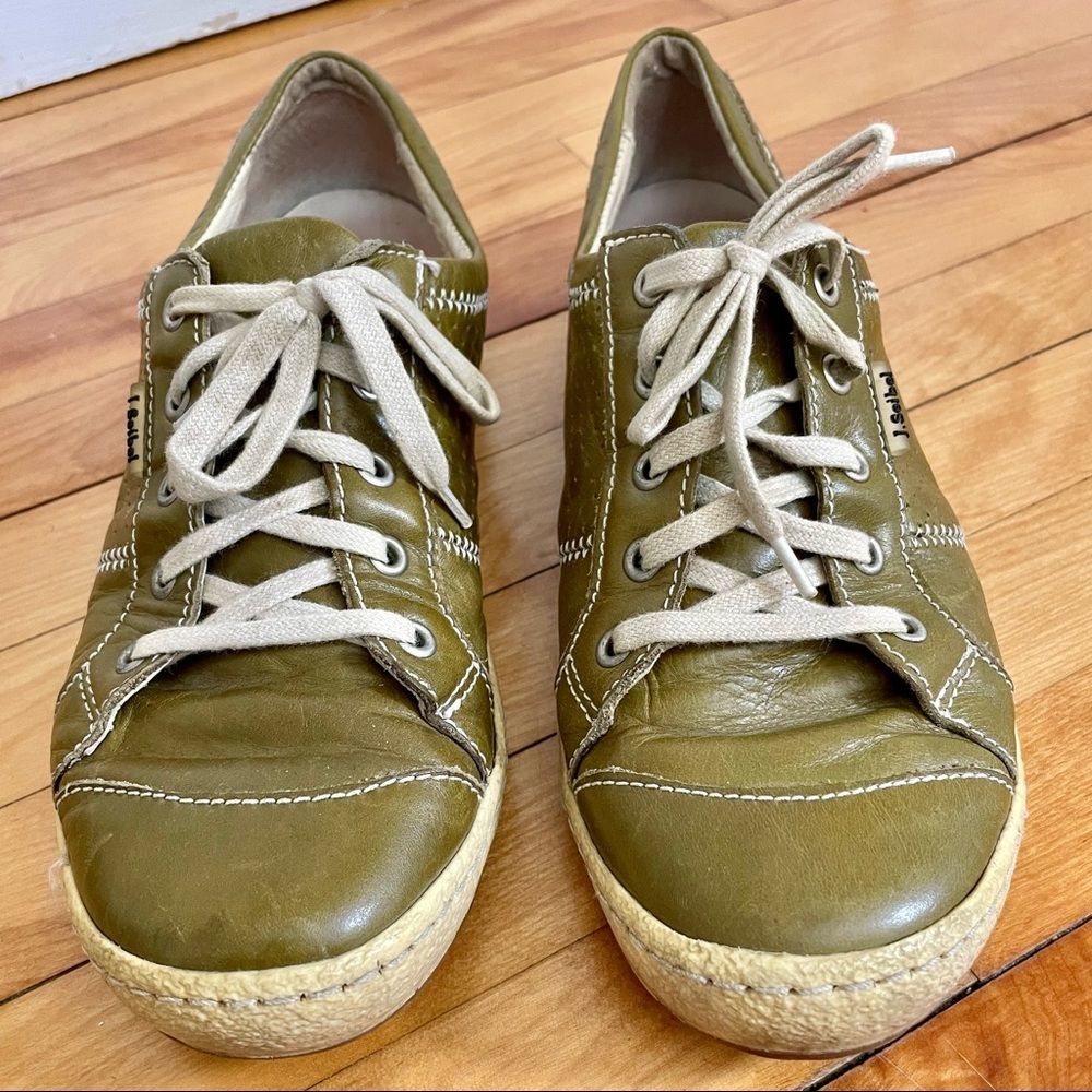 Josef Seibel Olive Green Leather Sneakers